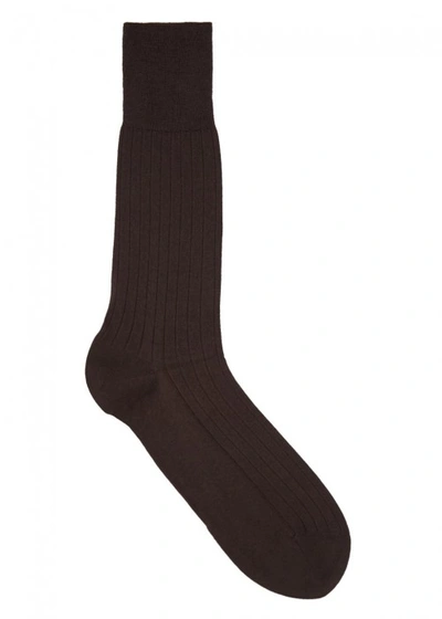 Shop Falke Dark Brown Cashmere Blend Socks