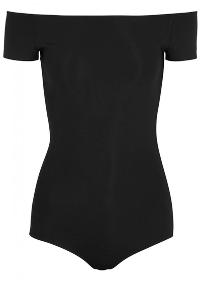 Shop Helmut Lang Black Off-the-shoulder Neoprene Bodysuit