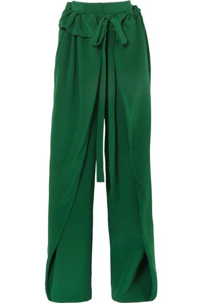 Shop Stella Mccartney Ruffled Silk-crepe Wide-leg Pants In Green