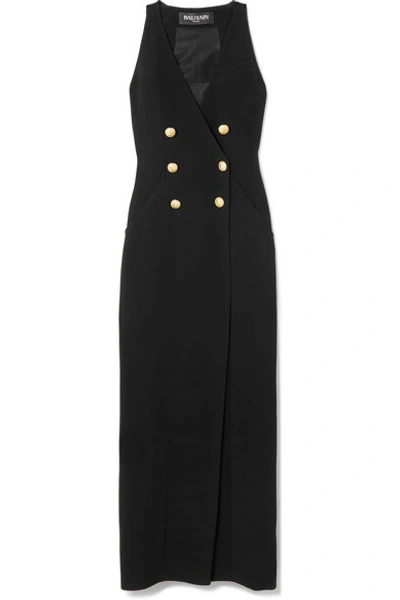Shop Balmain Double-breasted Crepe Gown