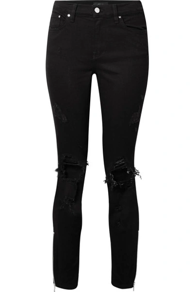 Shop Amiri Thrasher Distressed High-rise Skinny Jeans In Black