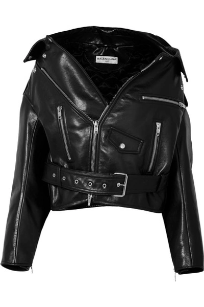 Shop Balenciaga Swing Oversized Leather Biker Jacket In Black