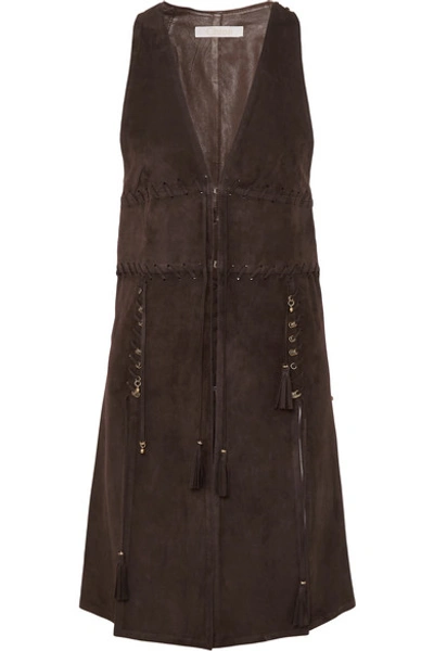 Shop Chloé Embellished Tasseled Suede Vest In Brown