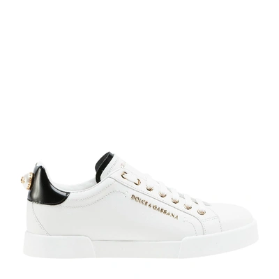 Shop Dolce & Gabbana Logo Bead Sneakers In White-gold