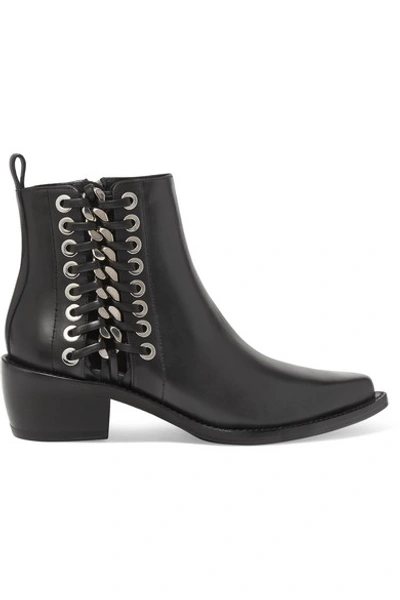 Shop Alexander Mcqueen Whipstitched Leather Ankle Boots In Black