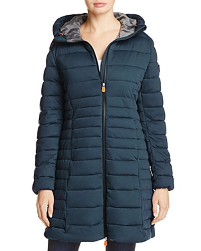 Shop Save The Duck Packable Quilted Long Puffer Coat - 100% Exclusive In Navy Blue Melange