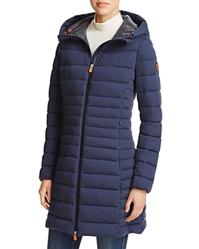 Shop Save The Duck Angy Long Puffer Coat - 100% Exclusive In Navy Melange