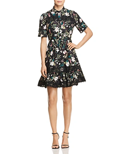 Shop Kate Spade New York Lace-trim Botanical Shirt Dress In Black
