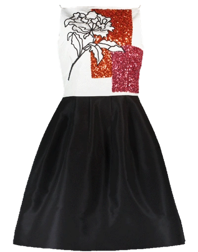 Shop Oscar De La Renta Faille Embellished Cocktail Dress In Wht-blk