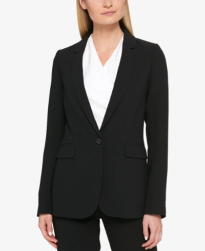 Shop Dkny One-button Blazer In Taupe Heather