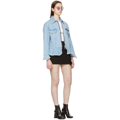 Shop Msgm Blue Ruffled Denim Jacket In 82 Light