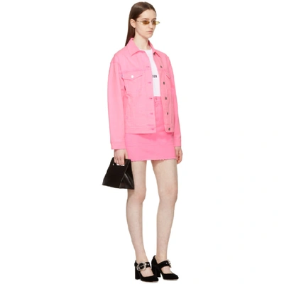 Shop Msgm Pink Oversized Embroidered Denim Jacket