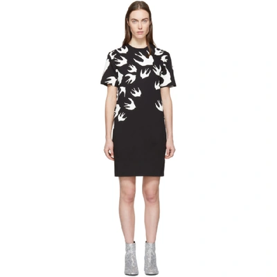 Shop Mcq By Alexander Mcqueen Black Swallow Signature T-shirt Dress
