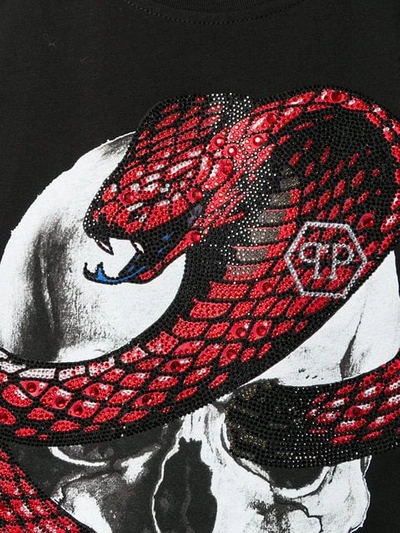 Philipp Plein Black Cotton Strass Snake T-shirt | ModeSens