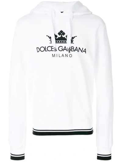 Shop Dolce & Gabbana Logo Print Hoodie - White