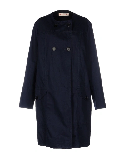 Shop Marni Overcoats In Dark Blue