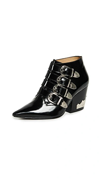 Shop Toga Heeled Buckled Booties In Black