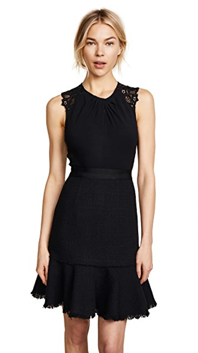 Shop Rebecca Taylor Sl Tweed & Lace Dress In Black