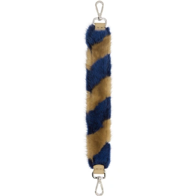 Shop Fendi Blue & Brown Fur Mini 'strap You' Bag Strap