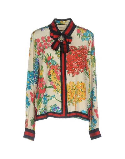 Shop Gucci Floral Shirts & Blouses In Beige