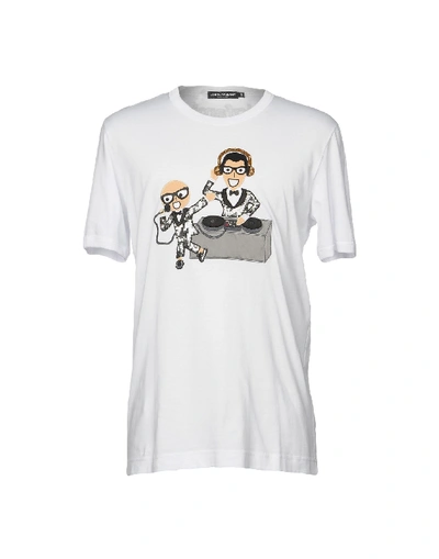 Shop Dolce & Gabbana Man T-shirt White Size 46 Cotton, Polyester, Virgin Wool, Polyamide, Elastane