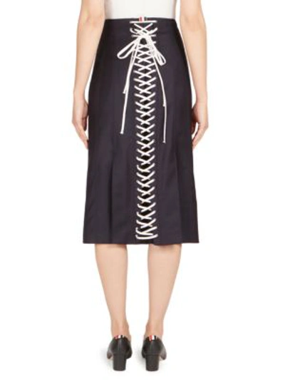 Shop Thom Browne Lace-up Twill Pencil Skirt In Navy
