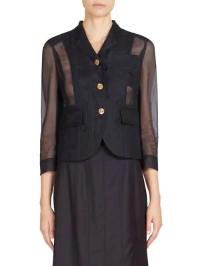Shop Thom Browne Tulle Lace-up Blazer In Navy