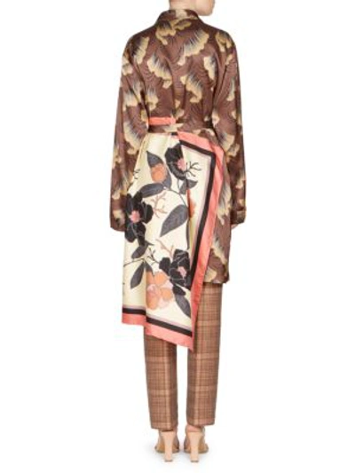 Shop Dries Van Noten Printed Silk Kimono Jacket In Brown