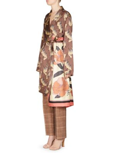 Shop Dries Van Noten Printed Silk Kimono Jacket In Brown