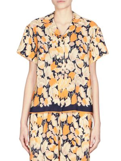 Shop Dries Van Noten Floral Silk Pajama Shirt In Orange