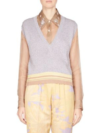 Shop Dries Van Noten Sleeveless Metallic Knit Pullover In Lilac