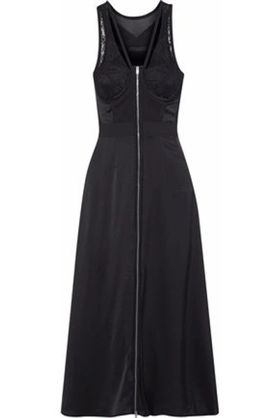 Shop Alexander Wang Woman Mesh, Lace And Silk-satin Midi Dress Black