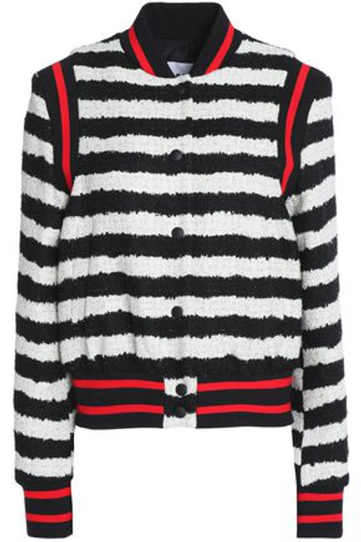 Shop Msgm Woman Striped Cotton-blend Tweed Bomber Jacket Black