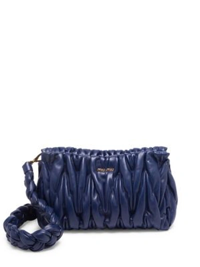 Shop Miu Miu Smocked Leather Shoulder Bag In Oltremare