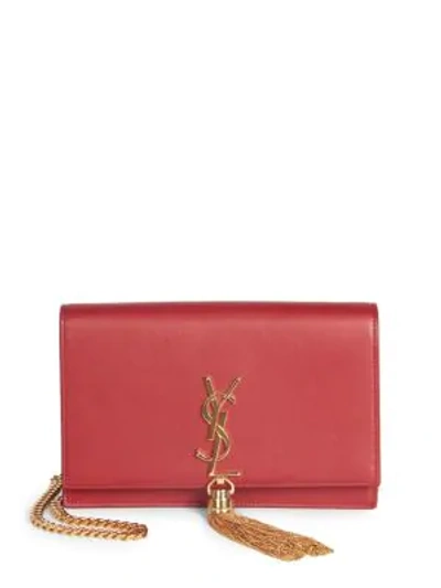 Shop Saint Laurent Kate Leather Chain Wallet In Rouge Eros