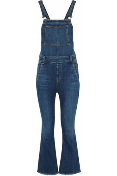 Rag & Bone Cropped Frayed Denim Overalls In Dark Denim
