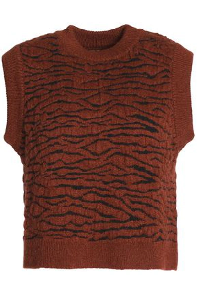 Shop Ganni Woman Richmont Brushed Jacquard-knit Sweater Brick
