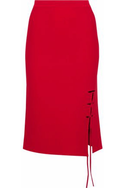 Shop Alexander Wang Lace-up Stretch-knit Skirt In Crimson