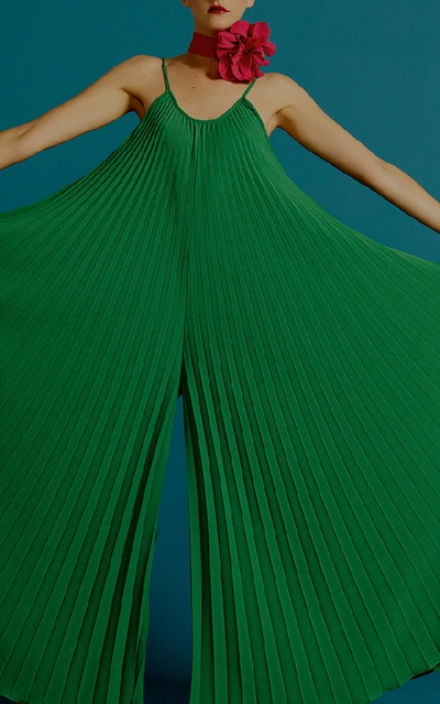 Shop Adriana Degreas Le Fleur Pleated Jumpsuit In Green