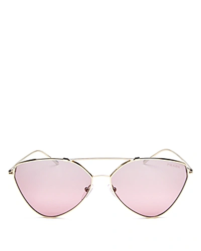 Shop Prada Women's Mirrored Brow Bar Cat Eye Sunglasses, 60mm In Pale Gold/light Violet Gradient Silver Mirror