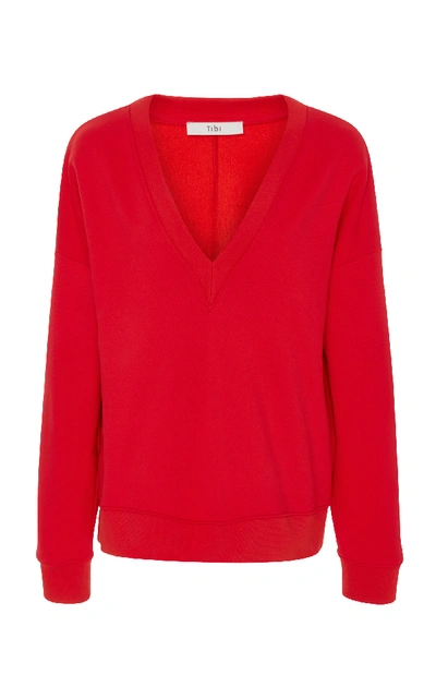 Shop Tibi V-neck Draped Back Sweatshirt In Red