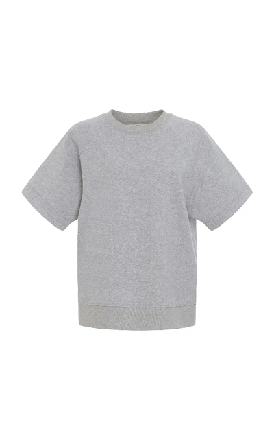 Shop Tibi Short Sleeve Cotton Sweatshirt In Grey