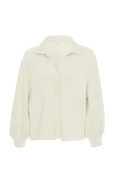 Shop Tibi Bell Sleeve Polo Neck Pullover Sweater In White