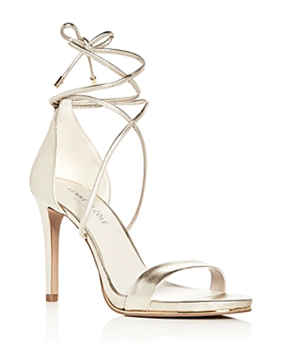Shop Kenneth Cole Women's Berry Metallic Leather Ankle Tie High-heel Sandals In Soft Gold