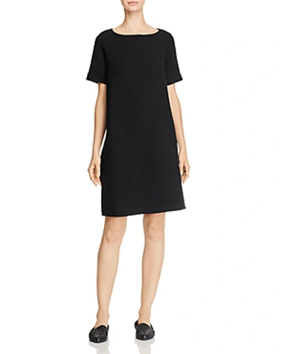 Shop Eileen Fisher Textured Short-sleeve Dress In Black