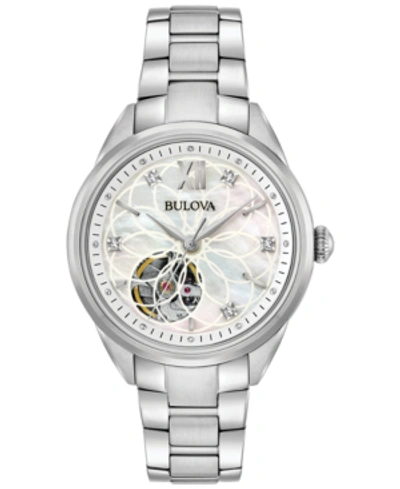 Shop Bulova Women's Automatic Diamond Accent Stainless Steel Bracelet Watch 34mm 96p181