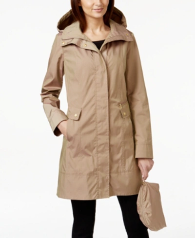 Cole Haan Petite Packable Hooded Water-resistant Raincoat In Pine | ModeSens