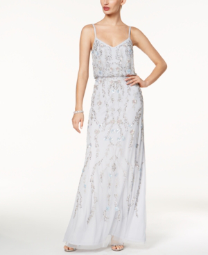 adrianna papell floral beaded gown