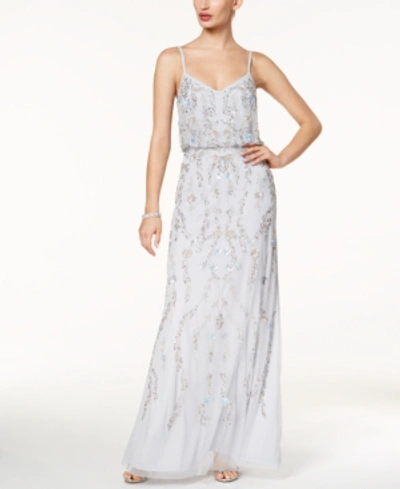 Shop Adrianna Papell Floral Beaded Blouson Gown In Serenity Mint