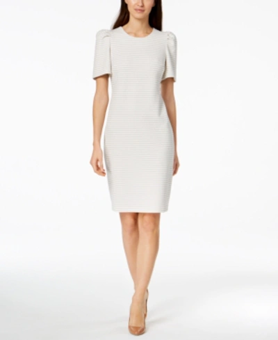 Calvin Klein Puff-shoulder Sheath Dress In White/black | ModeSens